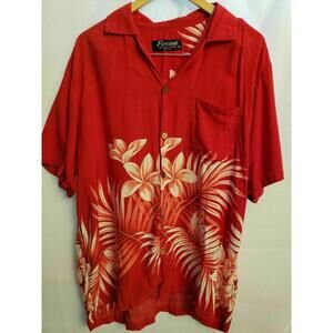Favant Hawaii Men Hawaiian Button Front Shirt Tropical Floral Red Size Xlarge